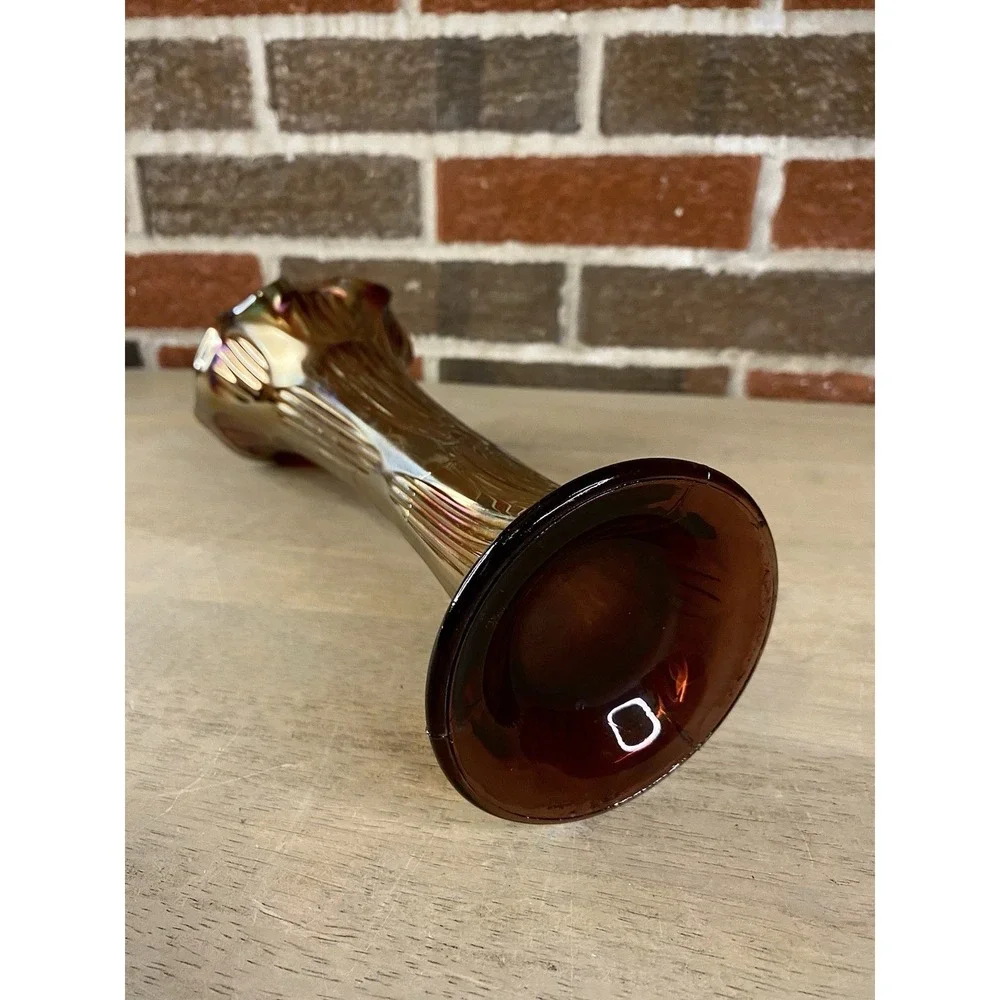 Fenton Carnival Glass Diamond And Rib‎ Pattern Vase Vintage 11.5